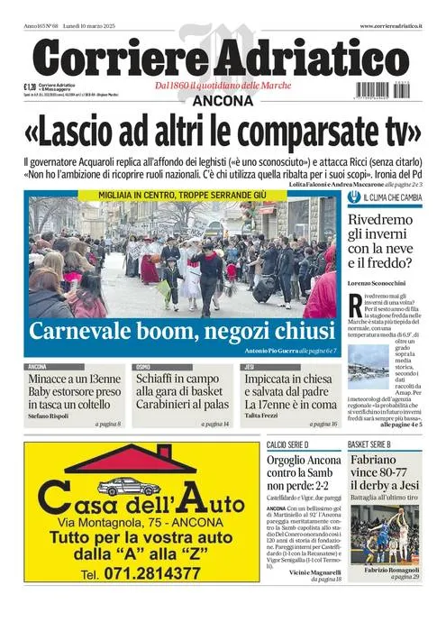 Prima-pagina-corriere adriatico-edizione-di-oggi-10-03-2025